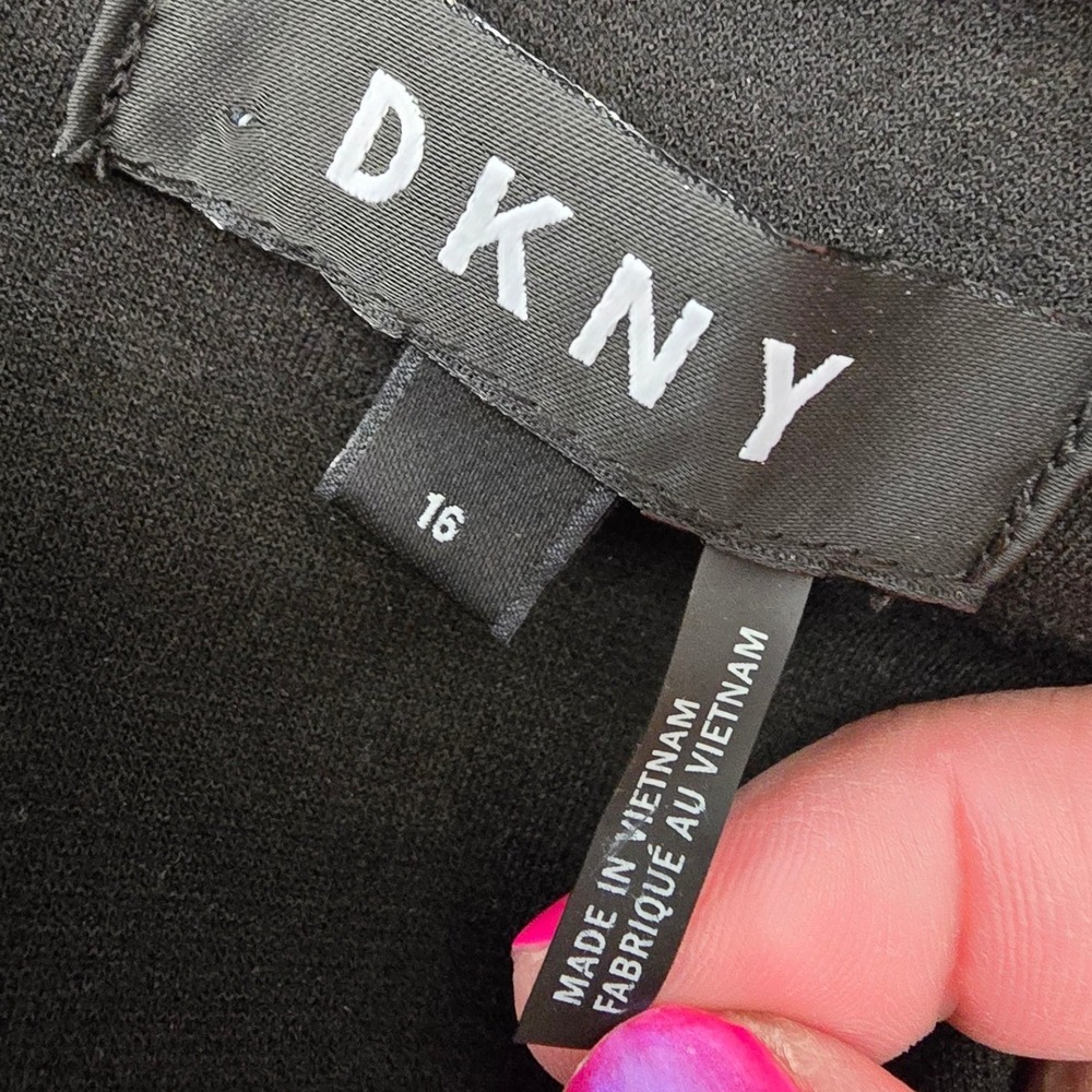 DKNY Black Zip Front Dress 16 Quiet Luxury Modern Minimalist Power Dressing City - Picture 8 of 11